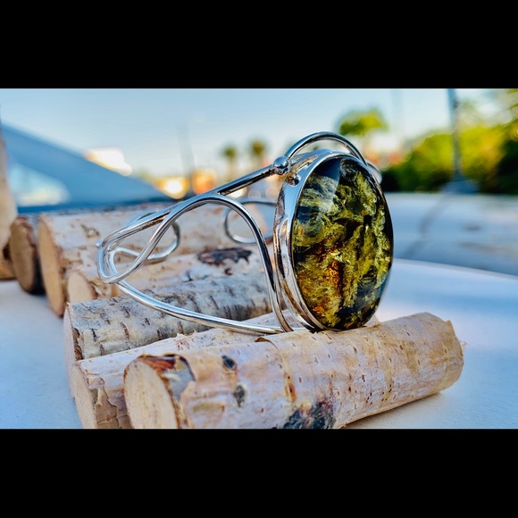 925 Sterling Silver Baltic Green Amber stone - Picture 3 of 8